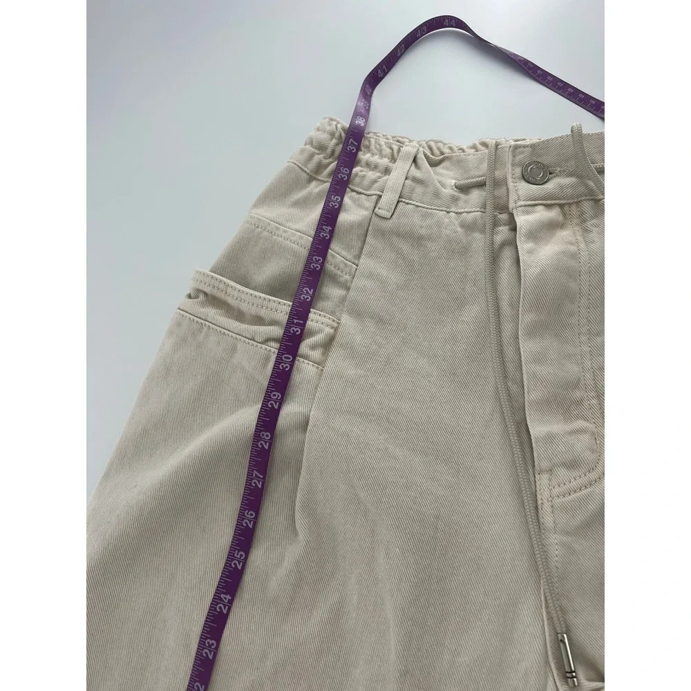 Songzio Homme Beige Pleated Balloon Pants Men 44 Tapered Denim unique streetwear